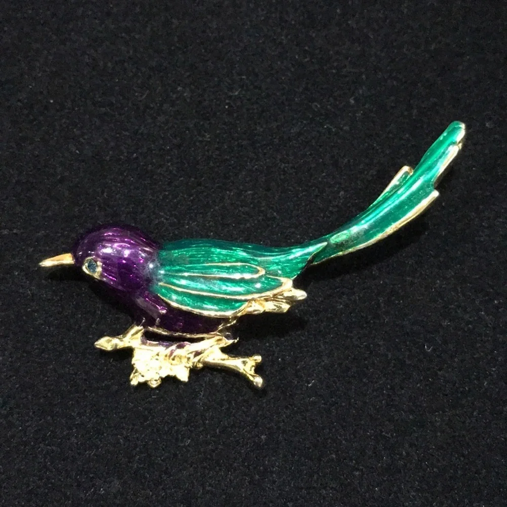 Vintage Purple/Green Enamel Hummingbird Brooch